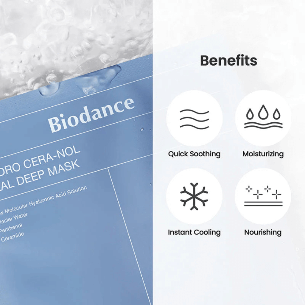 Bienfaits hydratants et apaisants du masque Biodance Hydro Cera-Nol