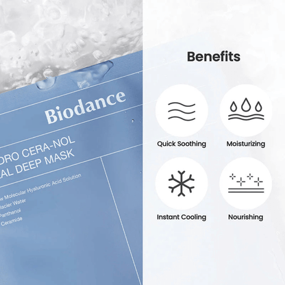 Bienfaits hydratants et apaisants du masque Biodance Hydro Cera-Nol